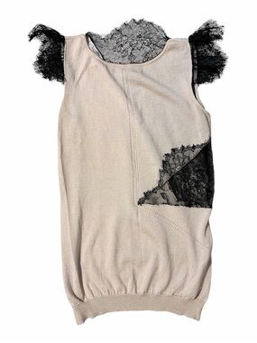 Valentino Lace-Trim Beige Sleeveless Knit Top